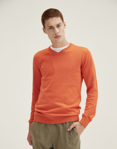 Sweater Nidda, Hombre, Escote V, Algodón, Naranja, Equus