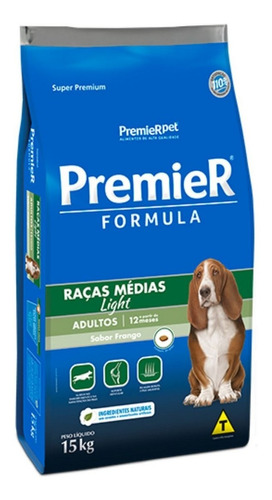 Ração Light Para Cães Raças Médias Frango 15kg Premierpet