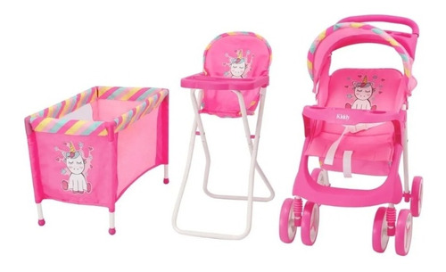 Set De Cochecito De Muñecas+ Practicuna+silla De Comer Kiddy