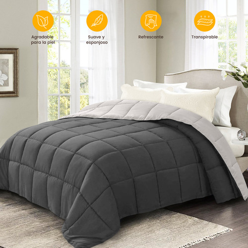 Edredón Acolchao Doble Vista Para Toa Stación Queen Diseño E La Tela Rayas 223cm×223cm Color Gris Oscuro Rayas