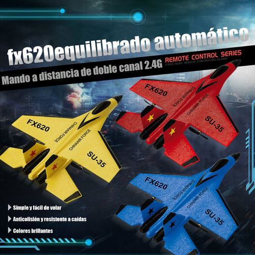 Avión bimotor de control remoto Su-35 Fx620 con 2 baterías, color azul