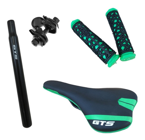 Kit Gts Banco Selim + Manopla + Canote Bicicleta Mtb Verde