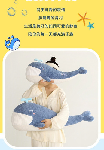 Imagen 4 de 5 de Peluche Almohada Cojín Ballena Kawaii 60cm