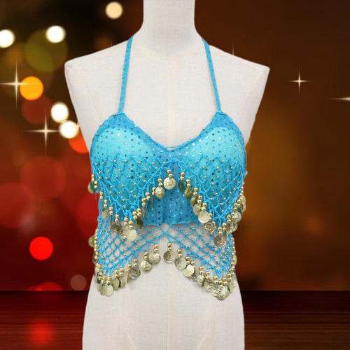2 Trajes De Top Corto Con Lentejuelas, Ropa De Baile, Azul