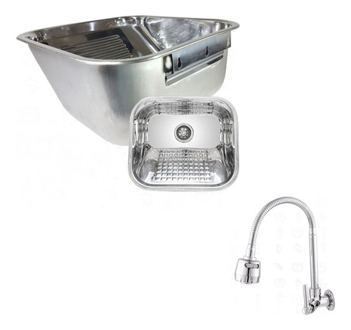 Tanque Inox Parafusado Fixar Na Parede Torneira Parede 1/4