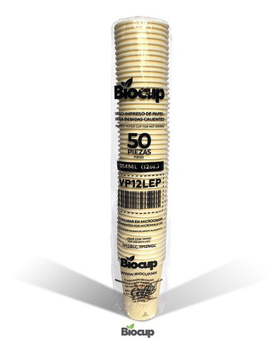 Vaso Ecológico De Papel 12 Oz Letras Biocup, Reciclable 100%