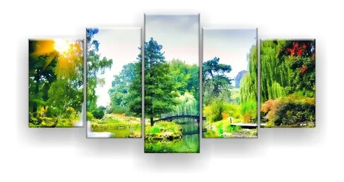 Quadro Ponte Jardim Japonês Arco Parque Jogo 2 Peças