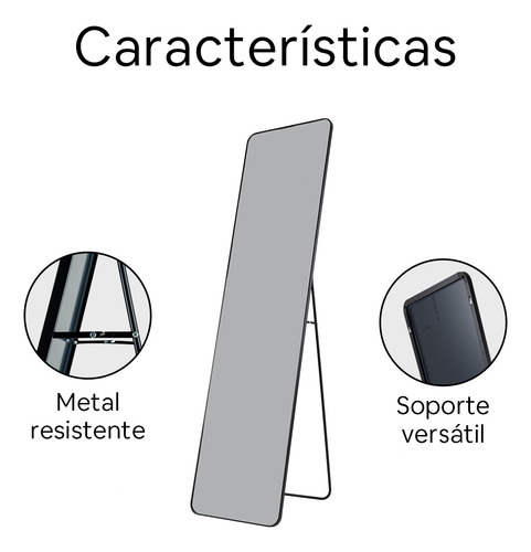 Espejo De Piso Cuerpo Completo Con Soporte Y Marco De Metal Marco Plateado Mirel GNM01