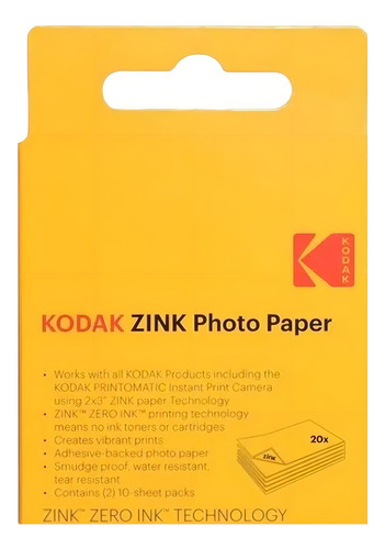 Papel fotográfico Kodak 2 X3 Premium Zink, 20 hojas, otros colores