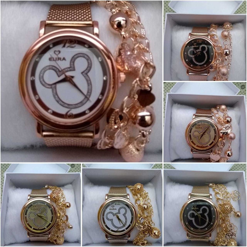Relógio Feminino Fecho Fivela + Pulseira & Caixa - Kit 5 Und