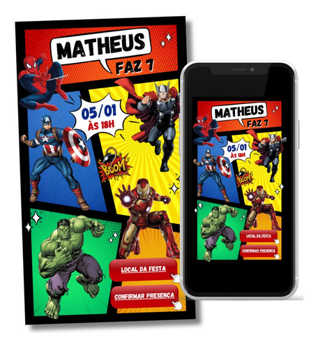 Convite Digital Interativo Vingadores Mod. 3