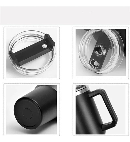 Copo Térmico Com Canudo/tampa 1200ml Grande C/alça Preto Lisa