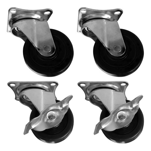 4 Ruedas Para Muebles Giratorias (2 Con Freno) Negro 40mm