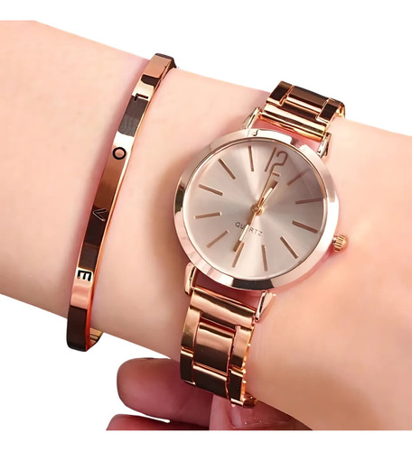 Relógio Feminino Rose Gold Com Pulseira Bracelete Delicado