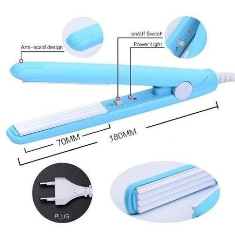 Mini Prancha De Bolsa Portátil Cabelo Azul Cor Azul-claro