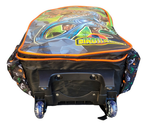 Mochila Rodinhas Com Lancheira E Estojo Duplo Dinossauro Cor Preto