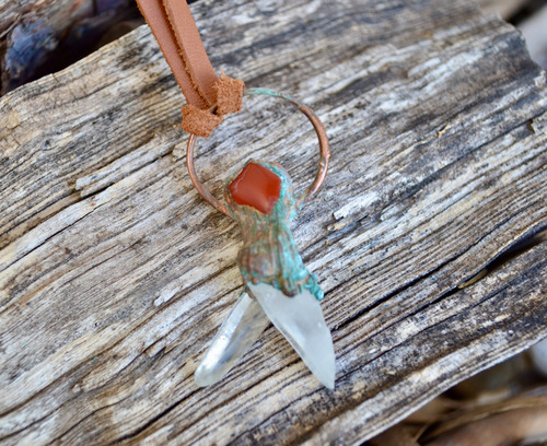 Collar Piedras Cuarzo Cristal Y Jaspe Rojo, Cuero, Cod1