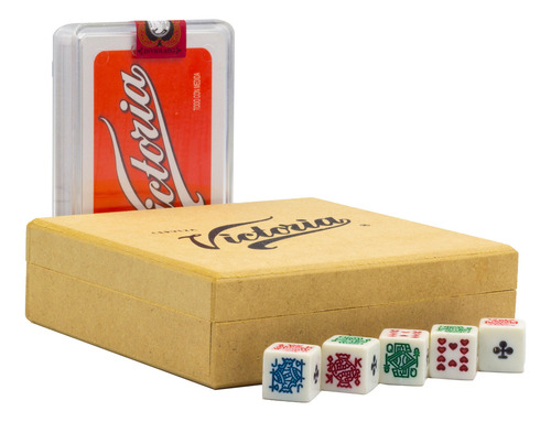 Caja De Madera Con Baraja Española Y 5 Dados: Cervezas