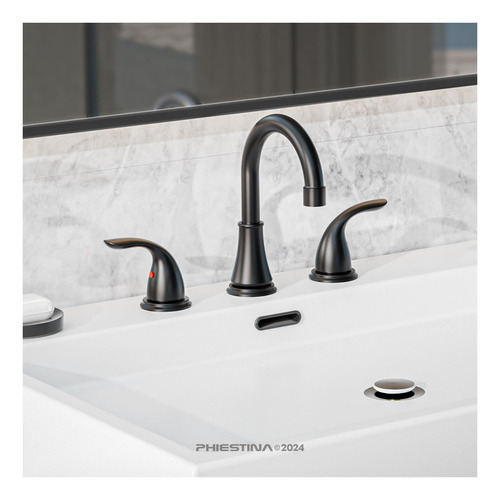 Phiestina Matte Black 8 Pulgadas 3 Hoyos De Baño Extendido 2