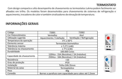 Termostato 0-60 C 250vac Frio Na Lukma