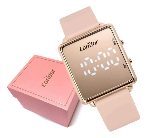 Relógio Feminino Digital Rosê Espelhado Silicone - Condor