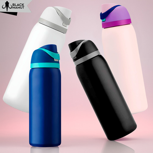 Botella Termo Agua Aislada Hermética Acero Inoxidable Popote Color Blanco