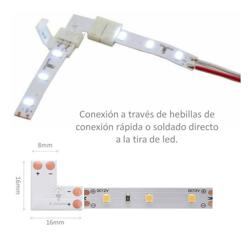 Imagen 2 de 3 de Pack 6 Conector Union L Para Tira De Led 2835 3528