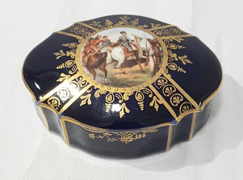 Antiguo Alhajero Porcelana Alemana Azul Cobalto Napoleon B50