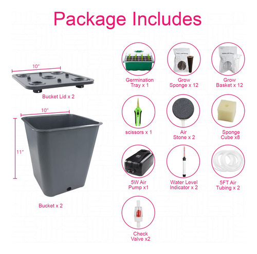Kit 2 Cubos Hidropónicos Dwc Con Bomba Y Bandeja Mmg