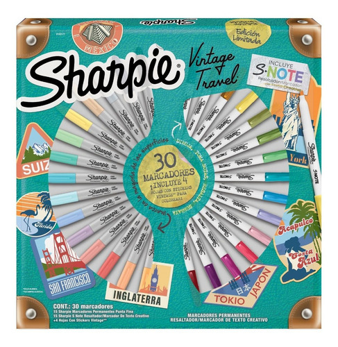 30 Plumones Marcadores Punta Fina Vintage Travel Sharpie
