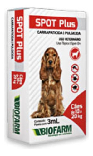 Spot Plus 3ml Cães 10kg 20kg Biofarm Carrapaticida Original