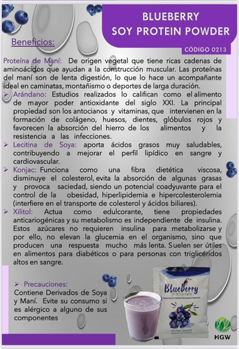 Bebida Instantanea De Proteinas Arandano Azul Blueberry Hgw