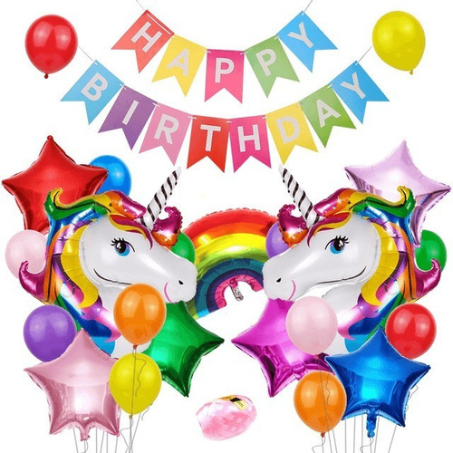 Unicornio Arcoiris Kit Fiesta Infantil Cumpleaños Decoración