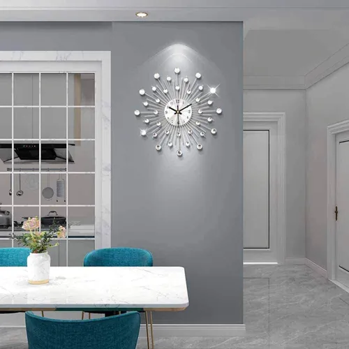 Reloj De Pared Moderno En Tono Plateado Para Sala De Estar,