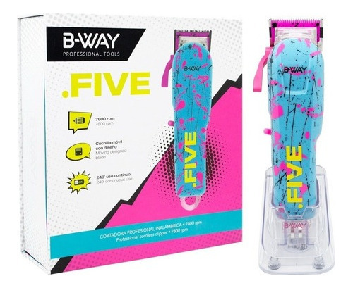 Maquina De Cortar Pelo B-way Five Turquesa Barberia 