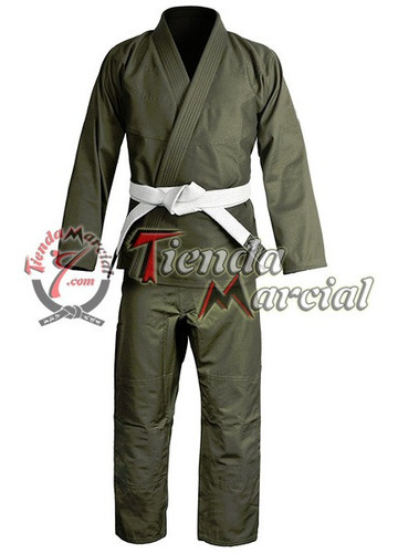 Uniforme Jiu Jitsu, Color Verde Militar Con Cinturón Blanco