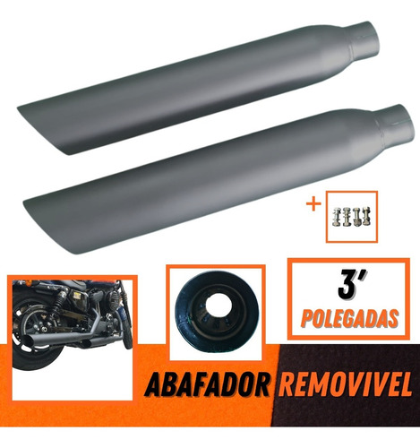 Ponteira 3 Pol Black Harley Davidson 883 Xl1200 Forty Eight