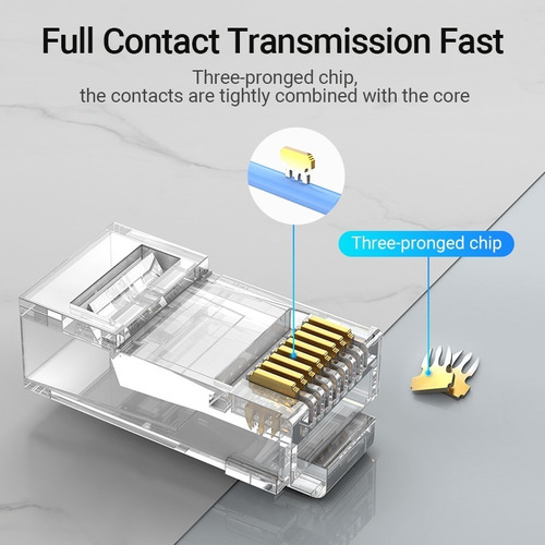 Imagen 3 de 9 de Ficha Plug Cat6 Rj45 Utp Modular X100 Cable De Red - Vention
