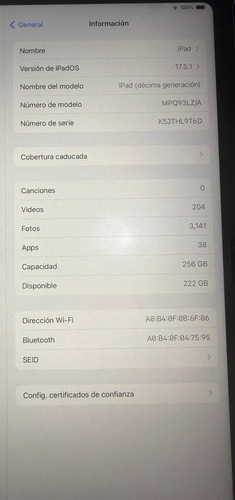 iPad 10th Generation 259 Gb Azul (Usado)