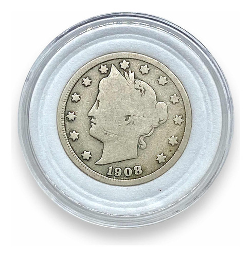 Moneda Liberty Nickel V Cents 5 Centavos Usa Año 1908 (Usado)