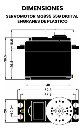 6 Pzs Servomotor Mg995 55g Digital Engranes De Metal