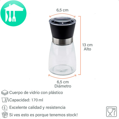 Molinillo Pimentero Salero Vidrio Especiero Regulable