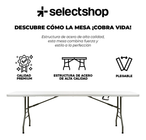 Mesa Plegable Plástico Tipo Portafolio 2.40m Jardín Portátil Color Blanco