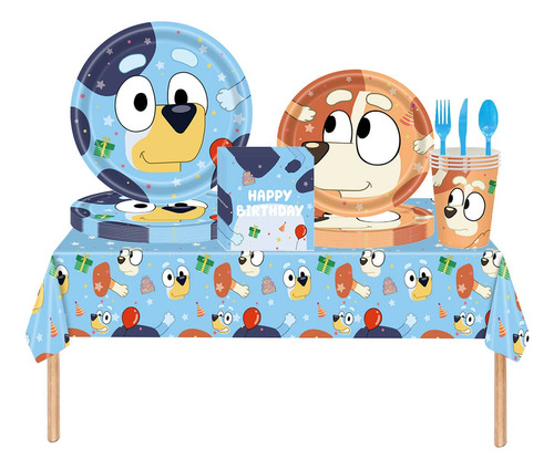 Kit Desechables Vajilla Bluey Fiesta Cumpleaños 20 Invitados