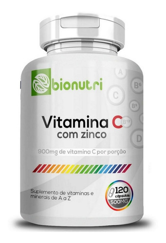 Vitamina C Com Zinco Premium - (120 Capsulas) - Bionutri Sabor Sem Sabor