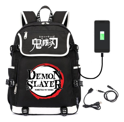 Primaria Mochila Escolar Anime Demon Slayer Con Puerto Usb B