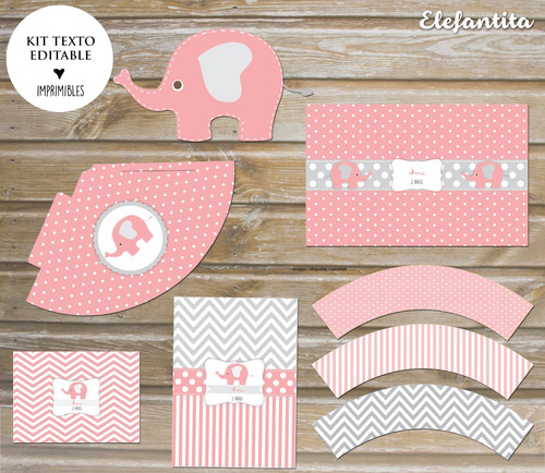 Kit Imprimible Elefante Rosa Viejo Solo Textos Editables!!