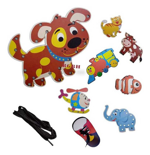 Brinquedo Educativo Em Madeira Alinhavo Animais Ou Objetos Cor Pica Pau
