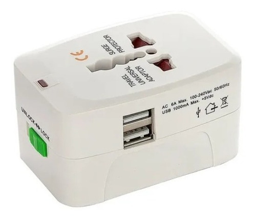 Adaptador De Tomada Universal Com 2 Usb Viagem C/ 150 Países 110V/220V