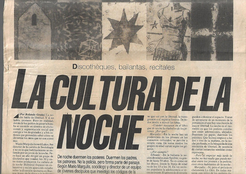 Clipping La Cultura De La Noche Mario Margulis - Graña 1992